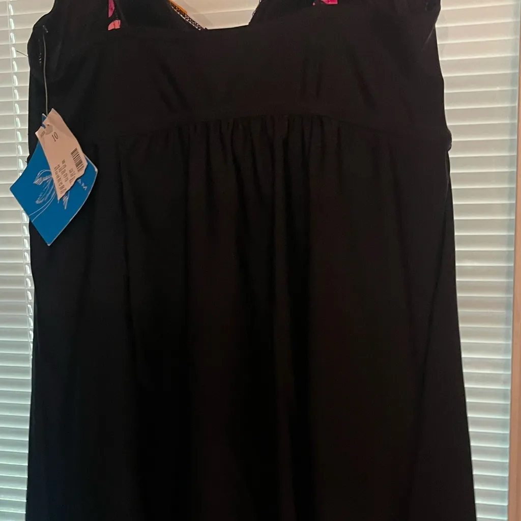 Floral Black Dress with Pink and Orange Accents swimsuit Size 10 - Image 2