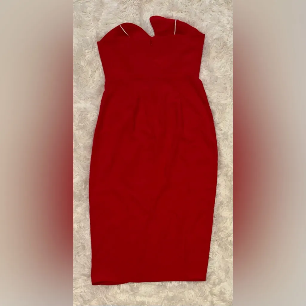 New Women's Amanda Uprichard Puzzle Strapless Midi Dress Lipstick Red Sz M - Image 6