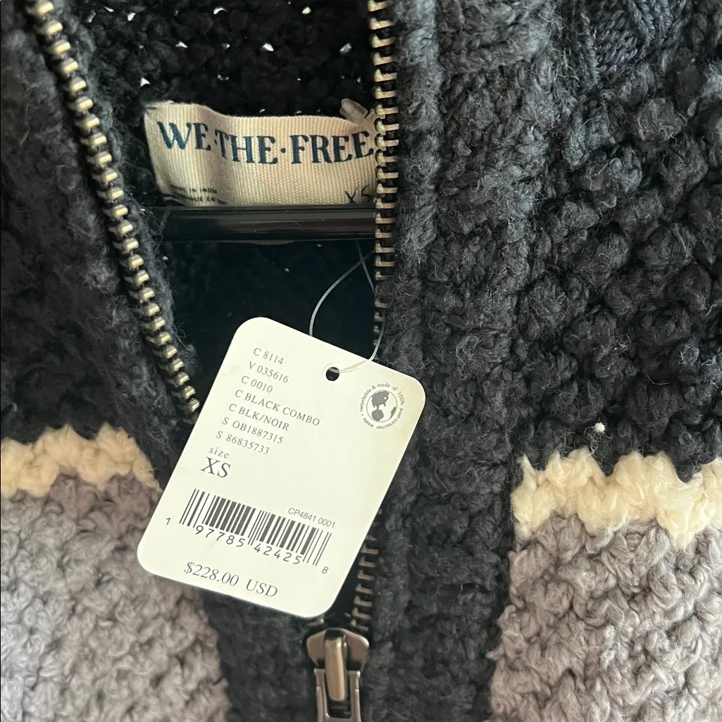 Free People We The Free Striped Chunky Knit Zip Up Sweater NWT $228 - Image 2