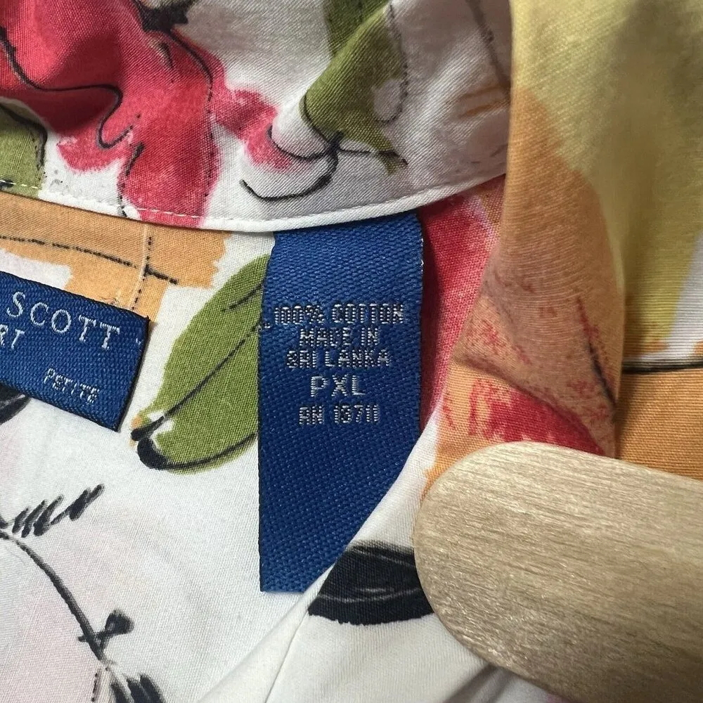 Karen Scott‎ Top XL Petite Button Front Floral Collar Floral Short Sleeve - Image 2