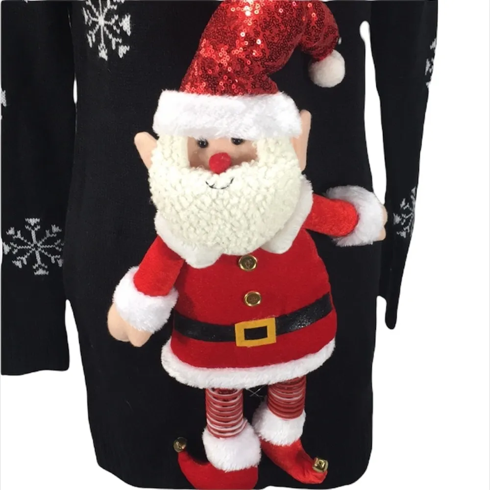 It’s Our Time Snowflake and Santa Ugly Sweater, Black, Medium - Image 2