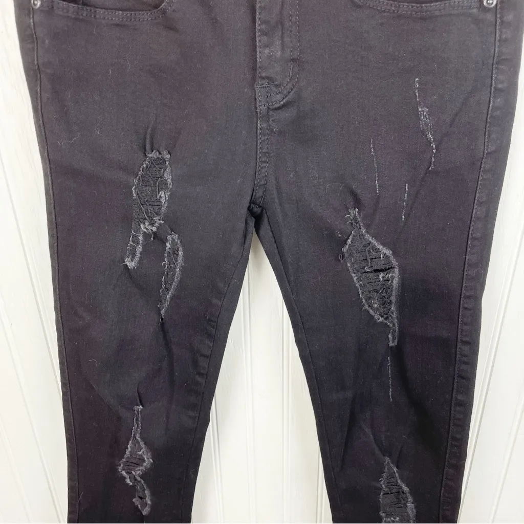 Judy Blue Distressed Frayed Ripped Black Denim Skinny Jeans Women's Size 1/25 - Image 4