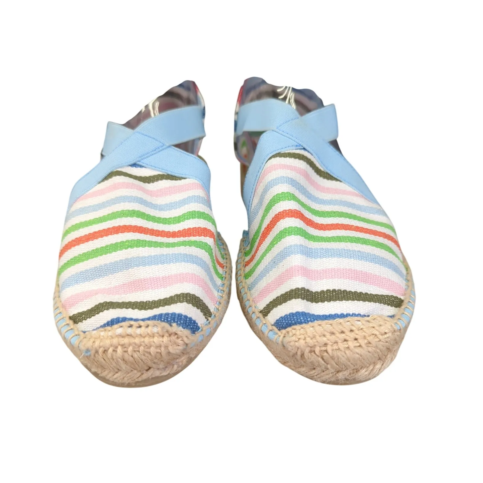 Toni Pons Etna Espadrille Wedge Sandal Striped Canvas Blue Elastic Size 41 US 10 - Image 3