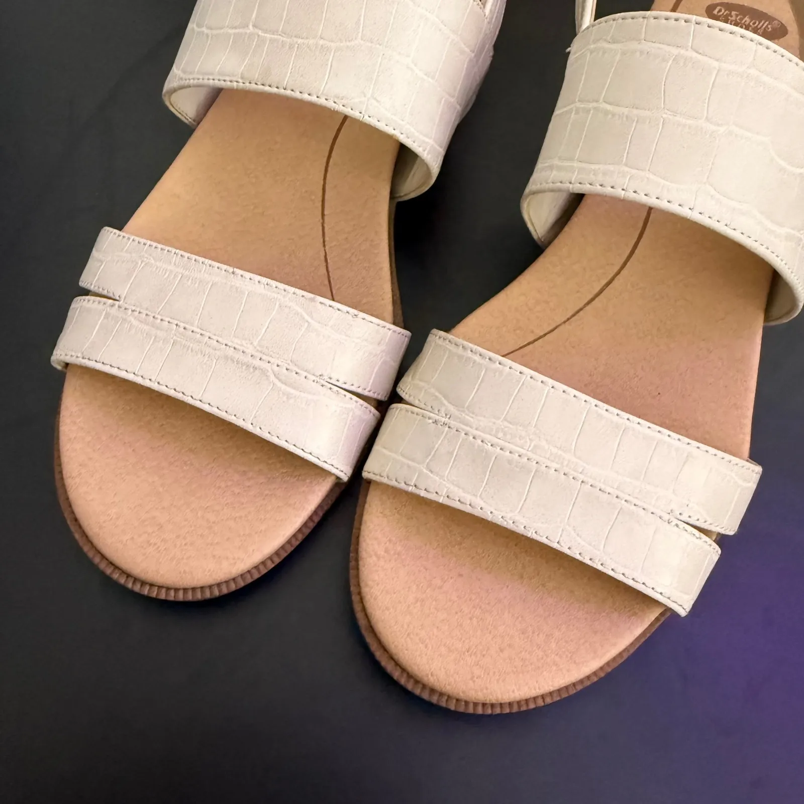 Dr Scholls Croc Embossed Freestone Wedge Sandals Cream Women Size 8.5 Slip On - Image 2