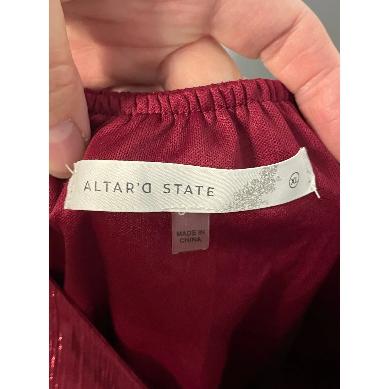 Altar State Burgundy Metallic Tiered Long Sleeve Babydoll Dress XL‎ - Image 4