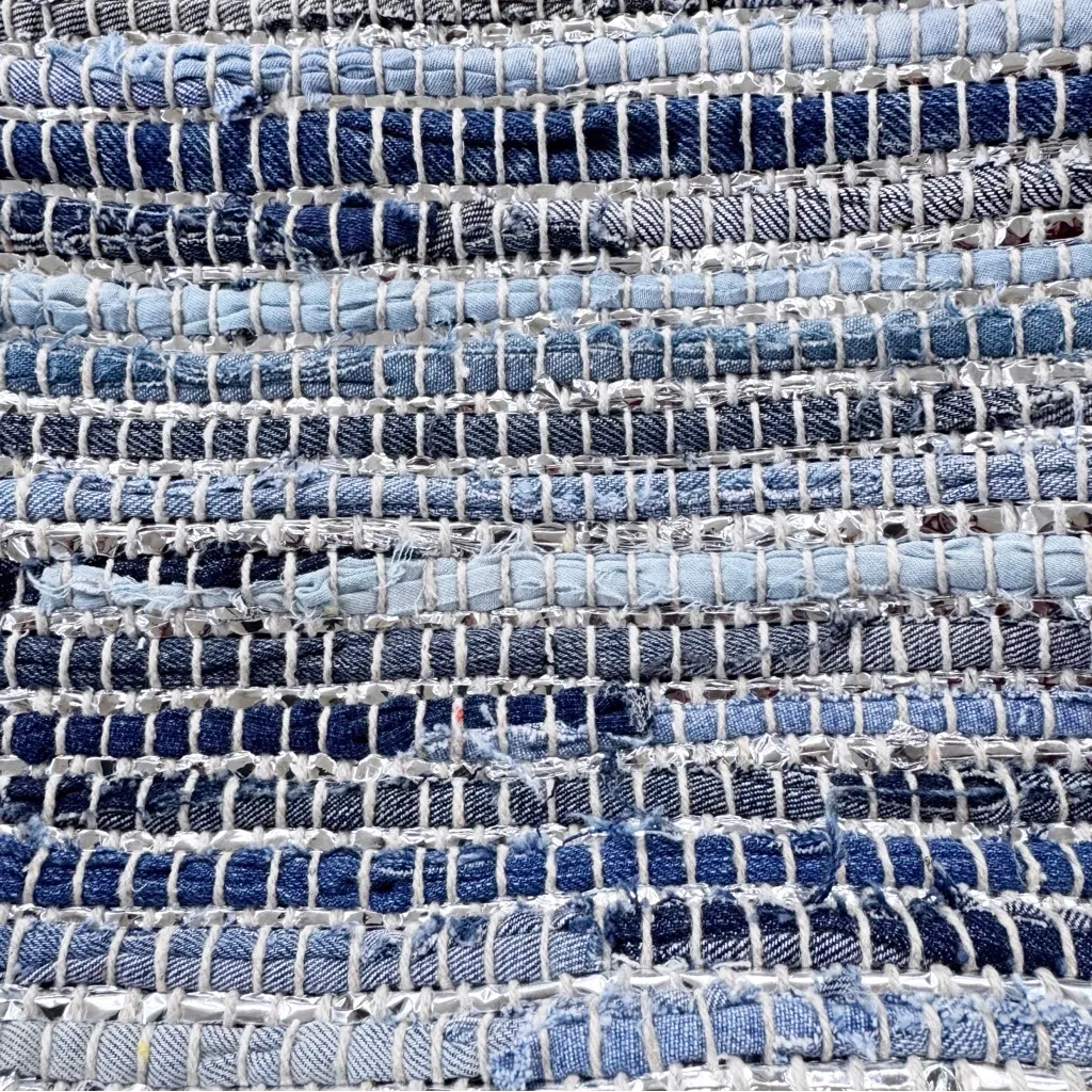 Anthropologie Studio Maybelle Handwoven Large Denim Tote Bag Blue and Silver - Image 13