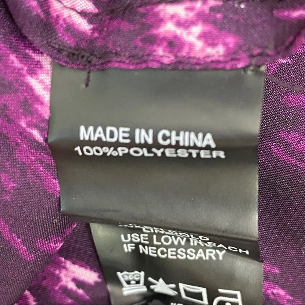 Vince Camuto Satin Printed Pleated  Mock Neck Sleeveless Blouse Purple 12‎ - Image 12