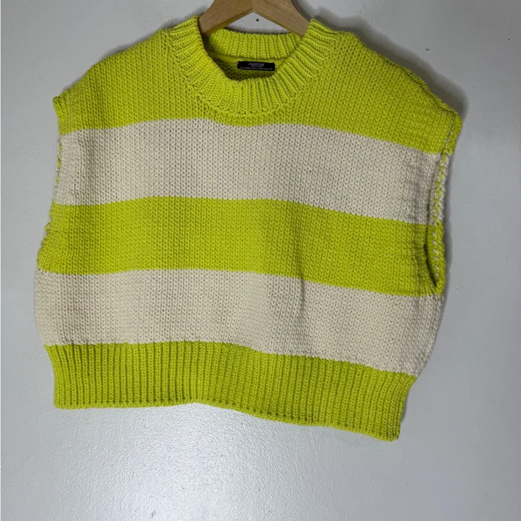 Parfois Lime‎ Green Cream Stripe Sleeveless Crop Sweater Size Small - Image 2