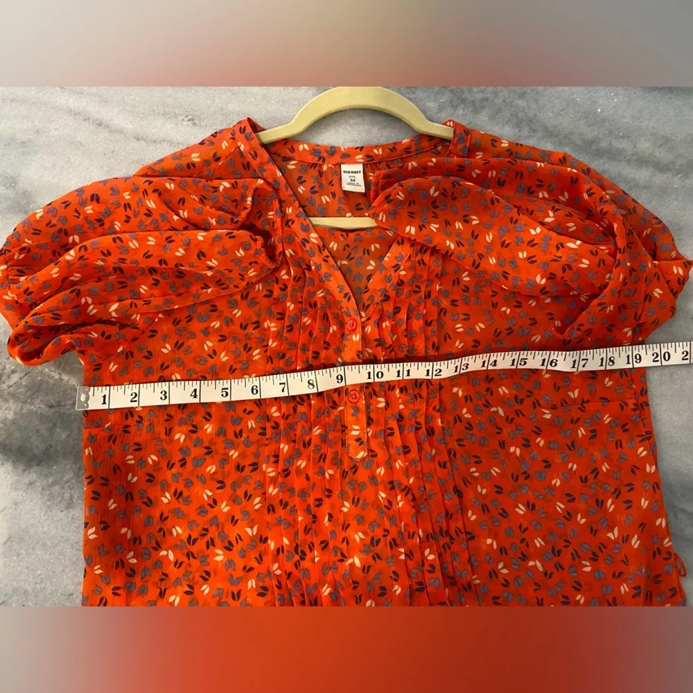 Old Navy Orange Sheer V Neck Long Sleeve Pintuck Peasant Mini Dress Size M - Image 10