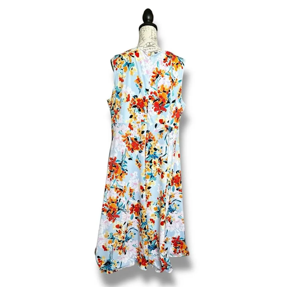 London Times Woman Plus Keyhole Floral Midi Lined Tank Dress Pockets Size 18 - Image 2