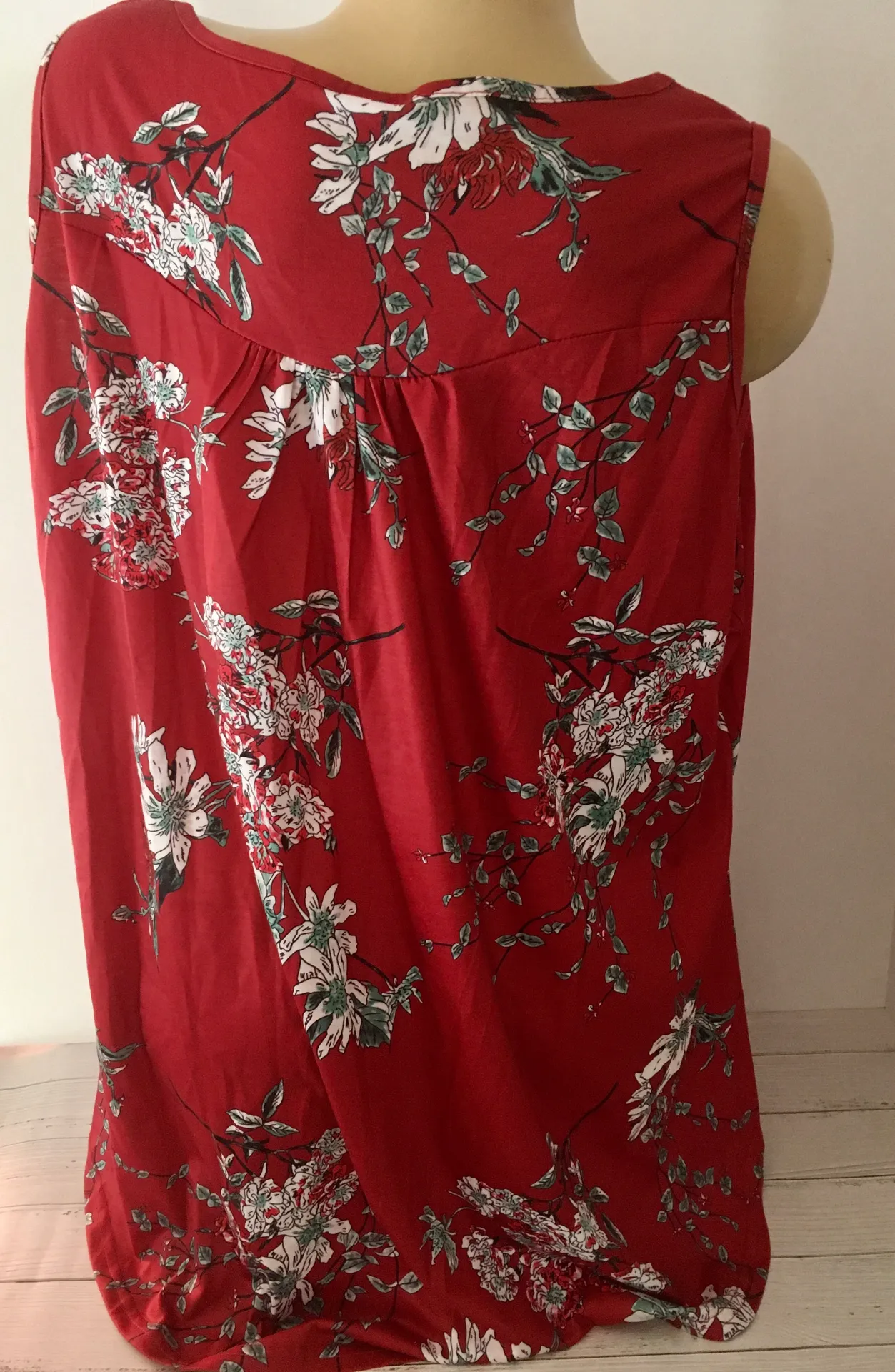 Red Floral Blouse, Large - Image 3