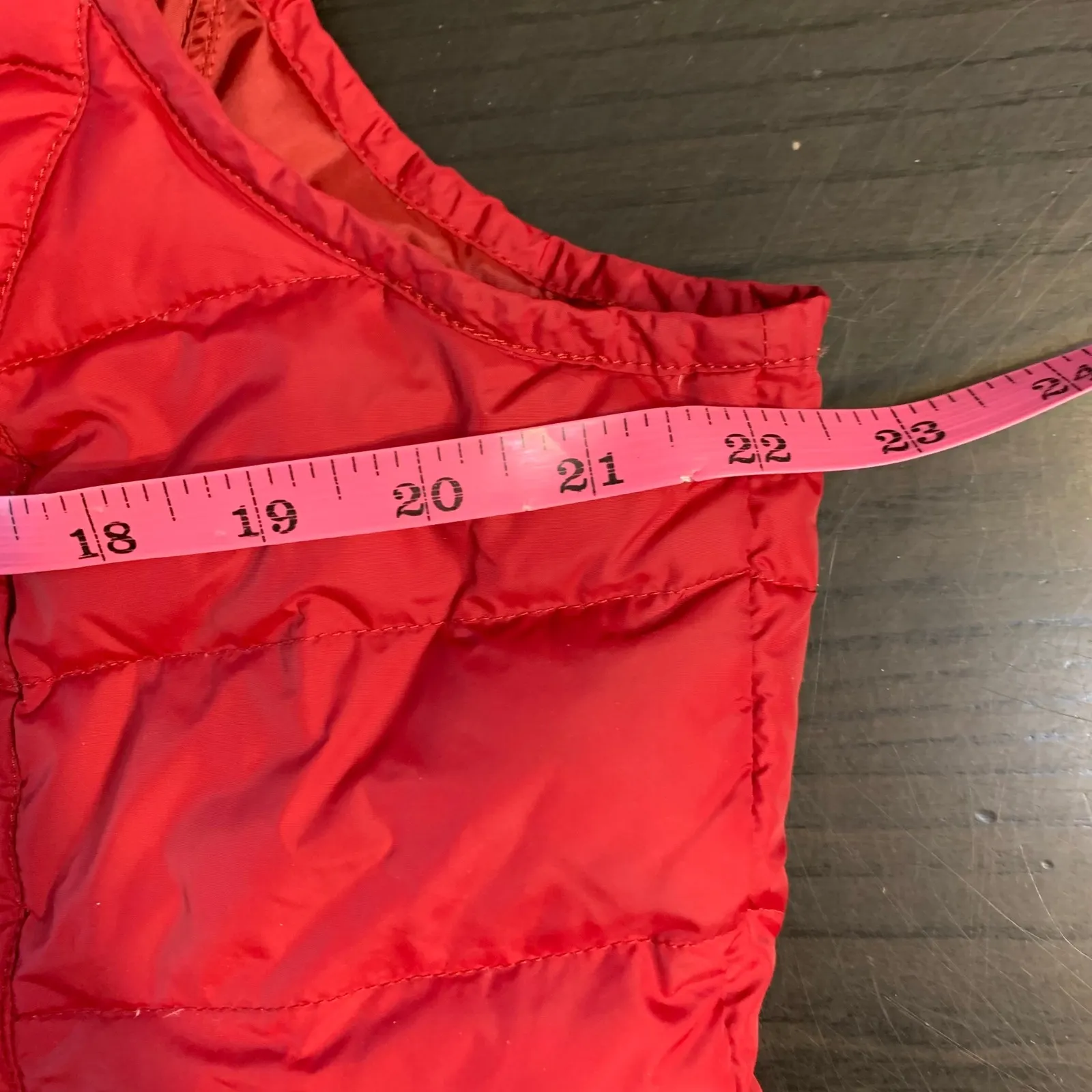 Lands End Womens Red Puffer Vest Quilted Snap Front Stand Collar L T Down Fill - Image 8