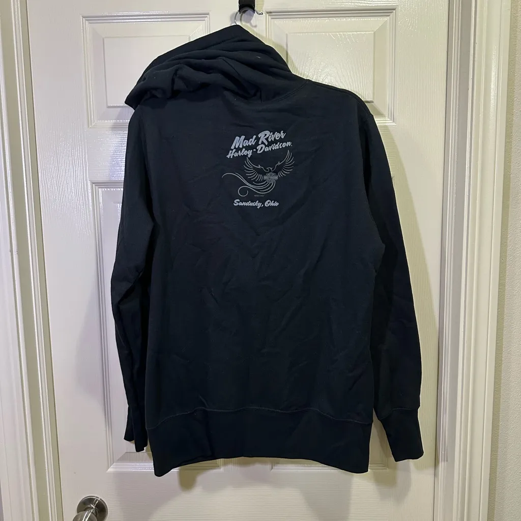 Harley Davidson Full Zip Up Hooded Sweatshirt Size XL Ladies Black Biker Moto - Image 5