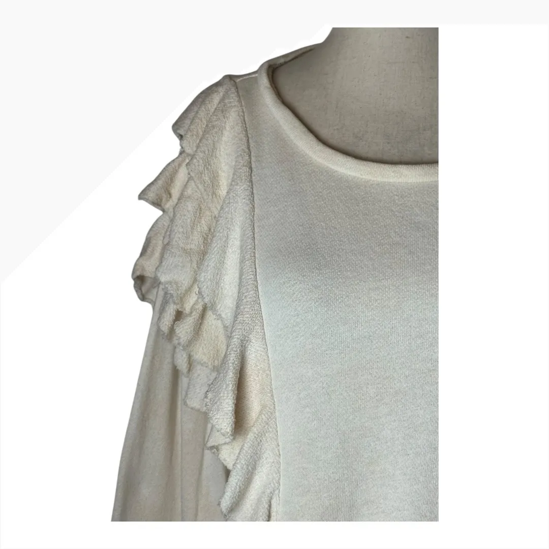 LoveShackFancy Sweatshirt Women Small Beige Melanie‎ Ruffle Detail Cropped Boho - Image 5