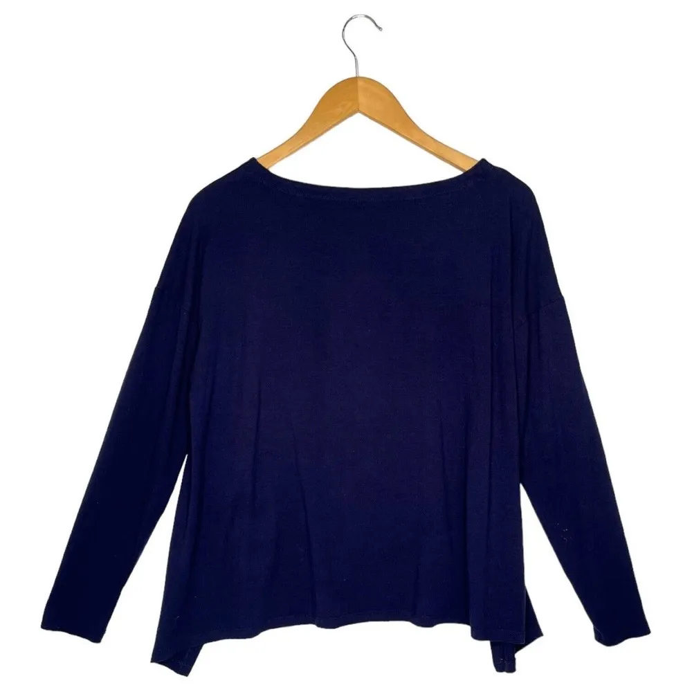 Eileen Fisher Top Womens S Long Sleeve Split Sides Round Neck Floaty Fit Blue - Image 12