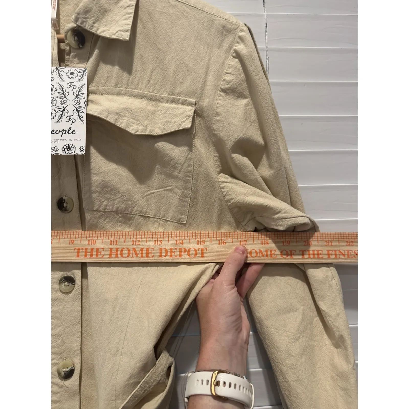 NEW Free People Aubrey Belted Long Sleeve Utility Shirtdress‎ in Cream Khaki XS - Image 9