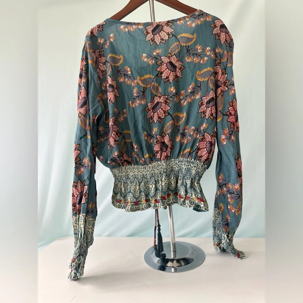 Angie Floral Boho Blouse Peasant Blouse Blue and Red - Image 4