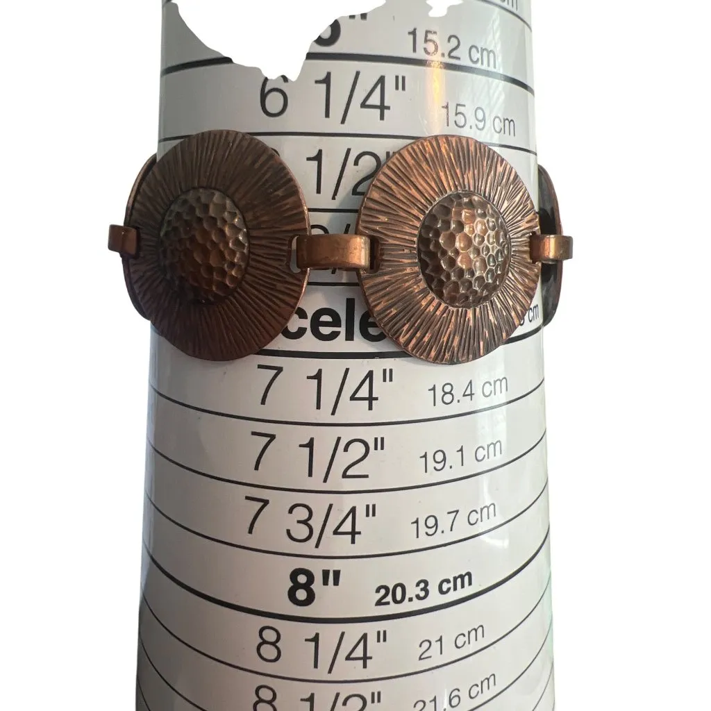 Vintage Copper Sunburst Sunflower Design Bracelet Articulated Hook Clasp 6.75" - Image 5