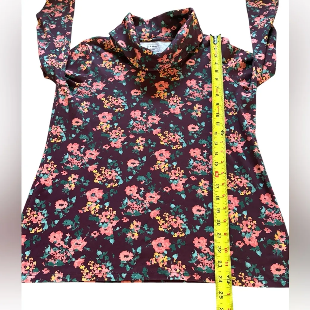 LL Bean Pima Cotton Turtleneck Long Sleeve Deep Wine Winter Floral Womens Large Purple - Image 9