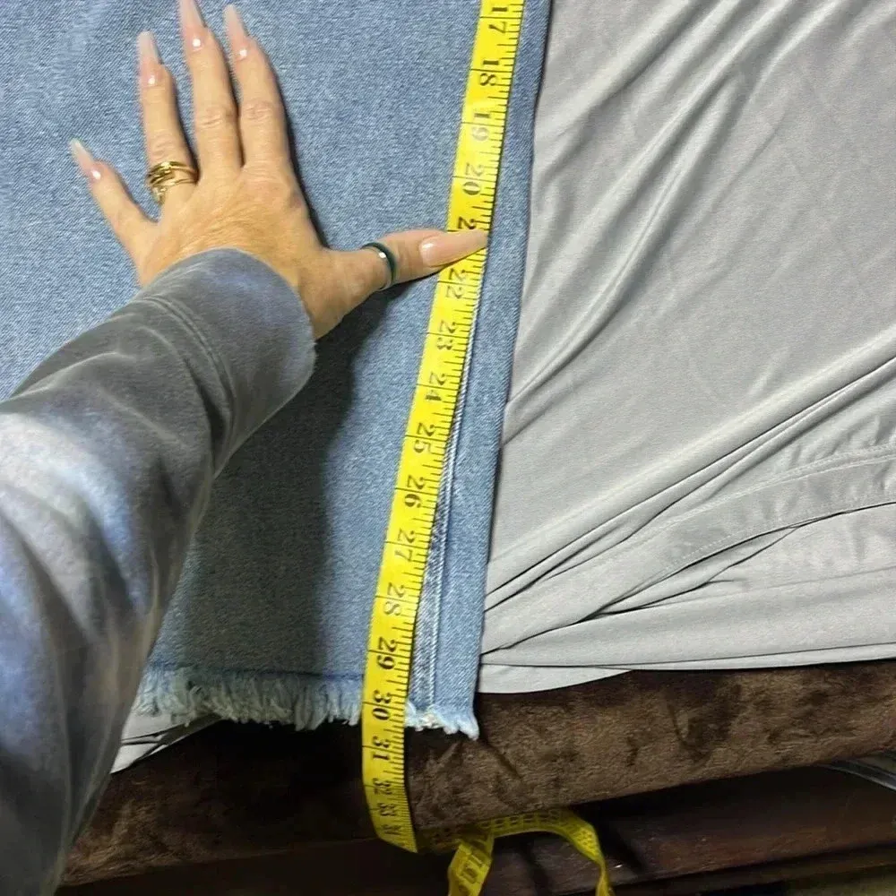 You Wanna Wide Leg Distressed Raw Hem Jeans NWT Baggy Y2K Patches‎ Grunge Size 28 - Image 12