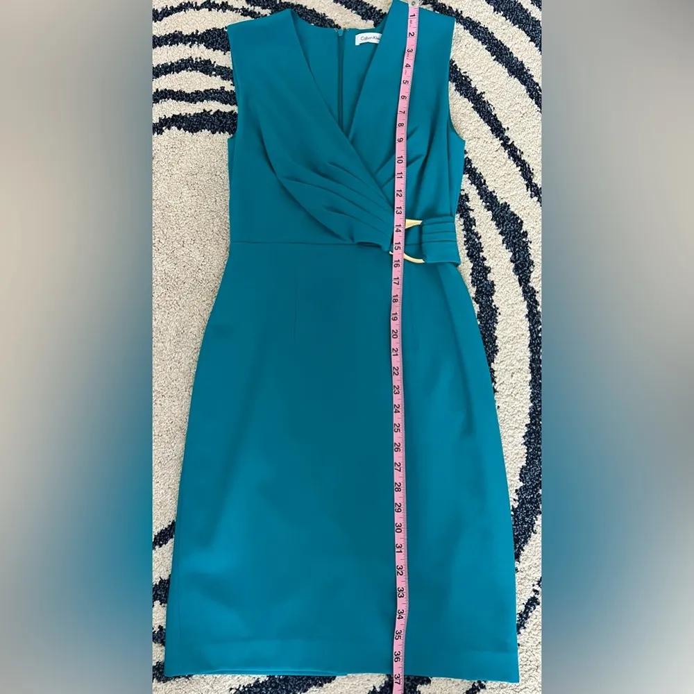 Pre-Loved Calvin Klein Dress Teal with Gold Buckle. Size 2 - Image 9