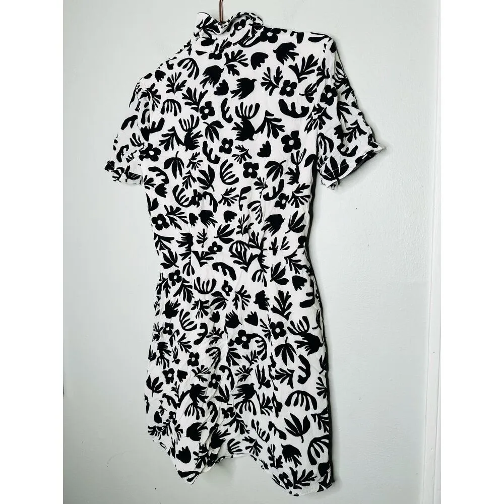 DONNA MORGAN White Black Abstract Printed Front Button Mini Dress Size US8 - Image 5