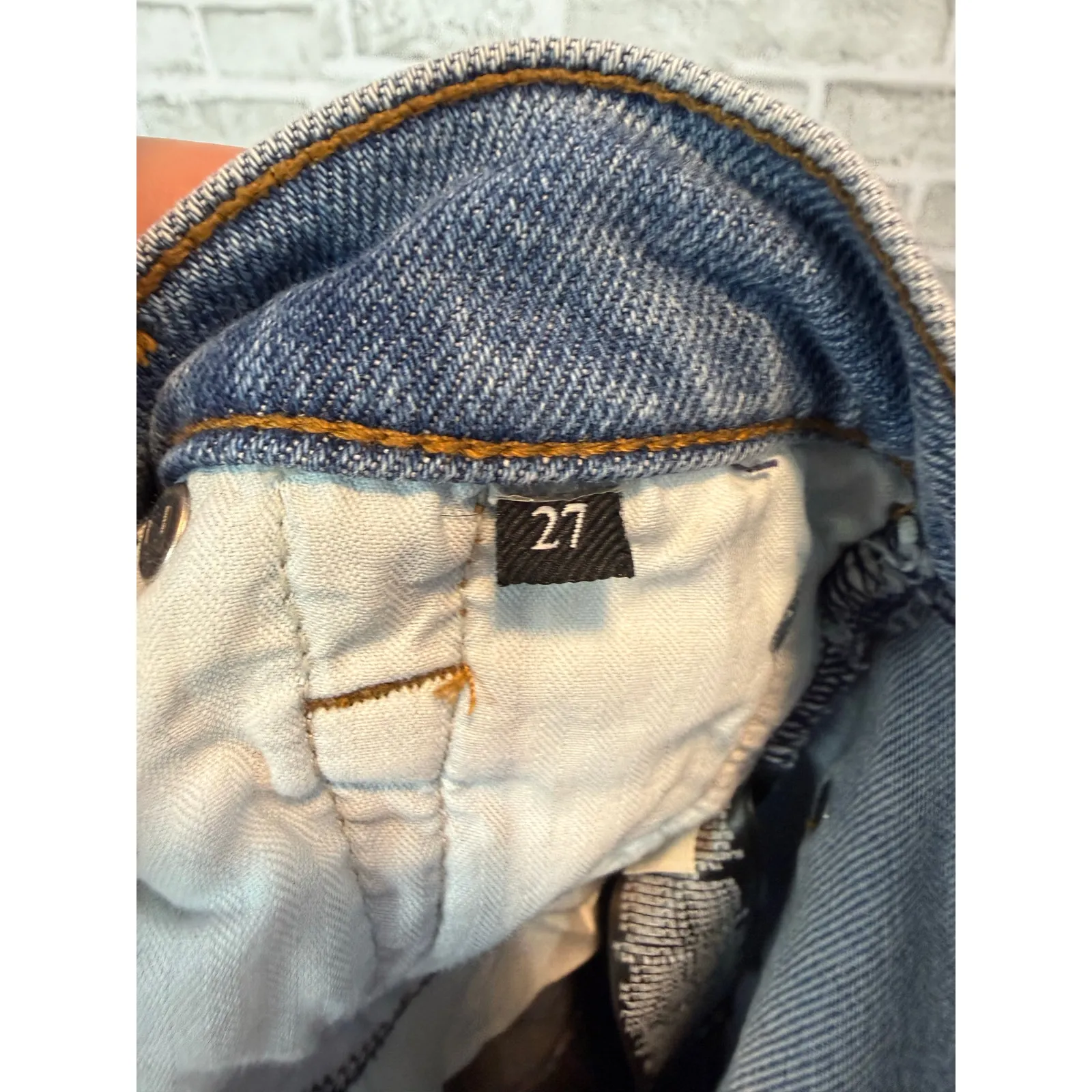 7 For All Mankind Luxe High Rise Two Tone Lightwash Black Jeans Women's 27 - Image 9