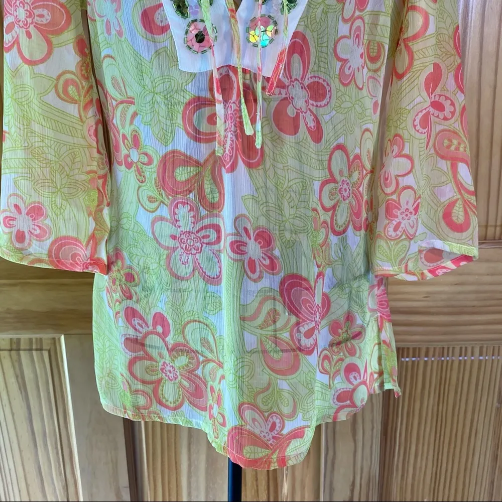 Divided H&M Hand Embroidered Beaded Floral Beach Swim Coverup Size 8 NWOT - Image 4