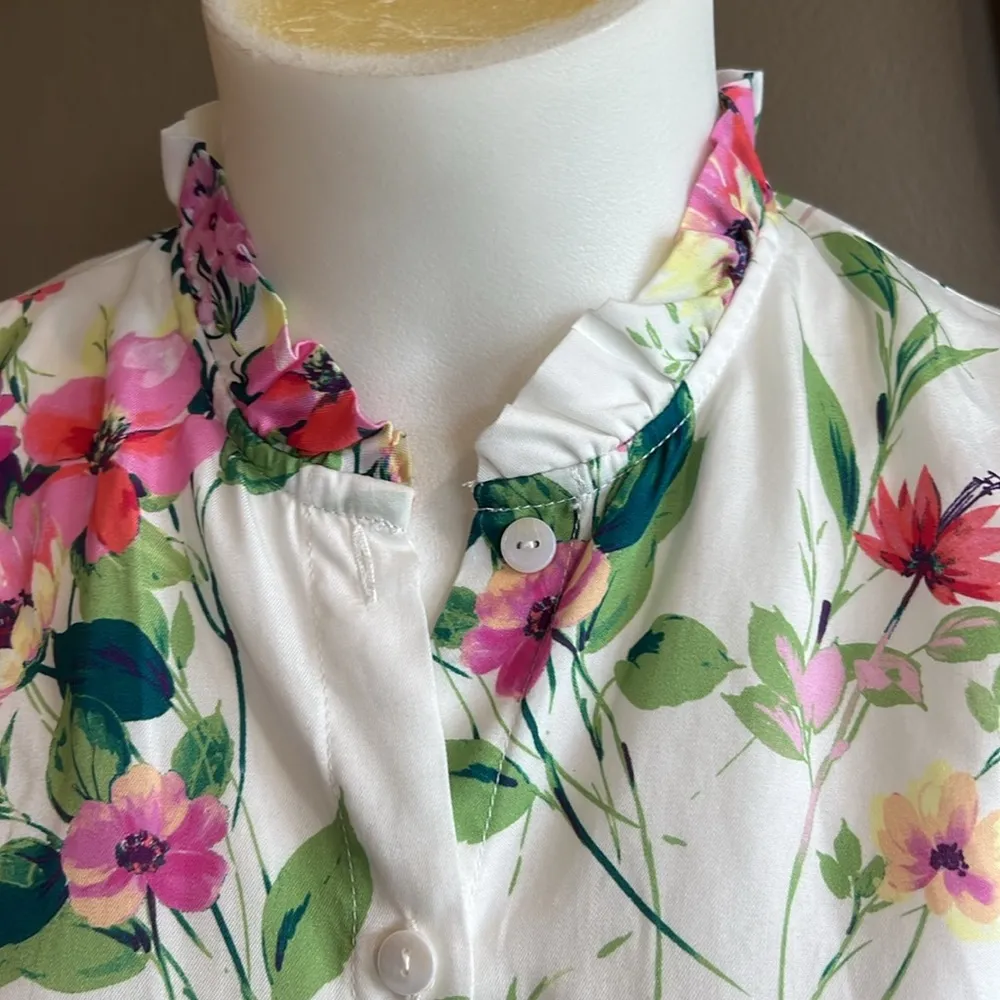 KUT FROM THE KLOTH Floral Ruffle SS Mandarin Collar Button Front Size XS - Image 5
