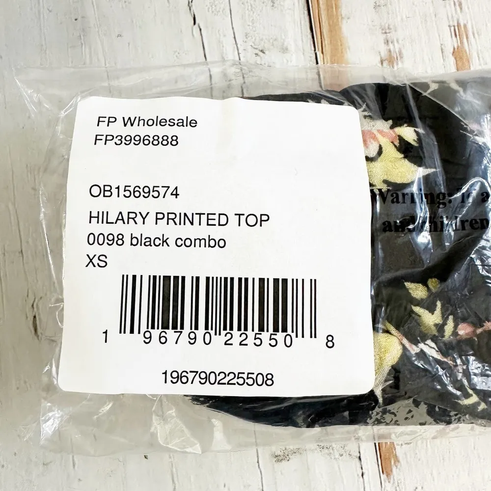 Free People Hilary Printed Long Sleeve Casual Top Black Combo Size XS - Image 9