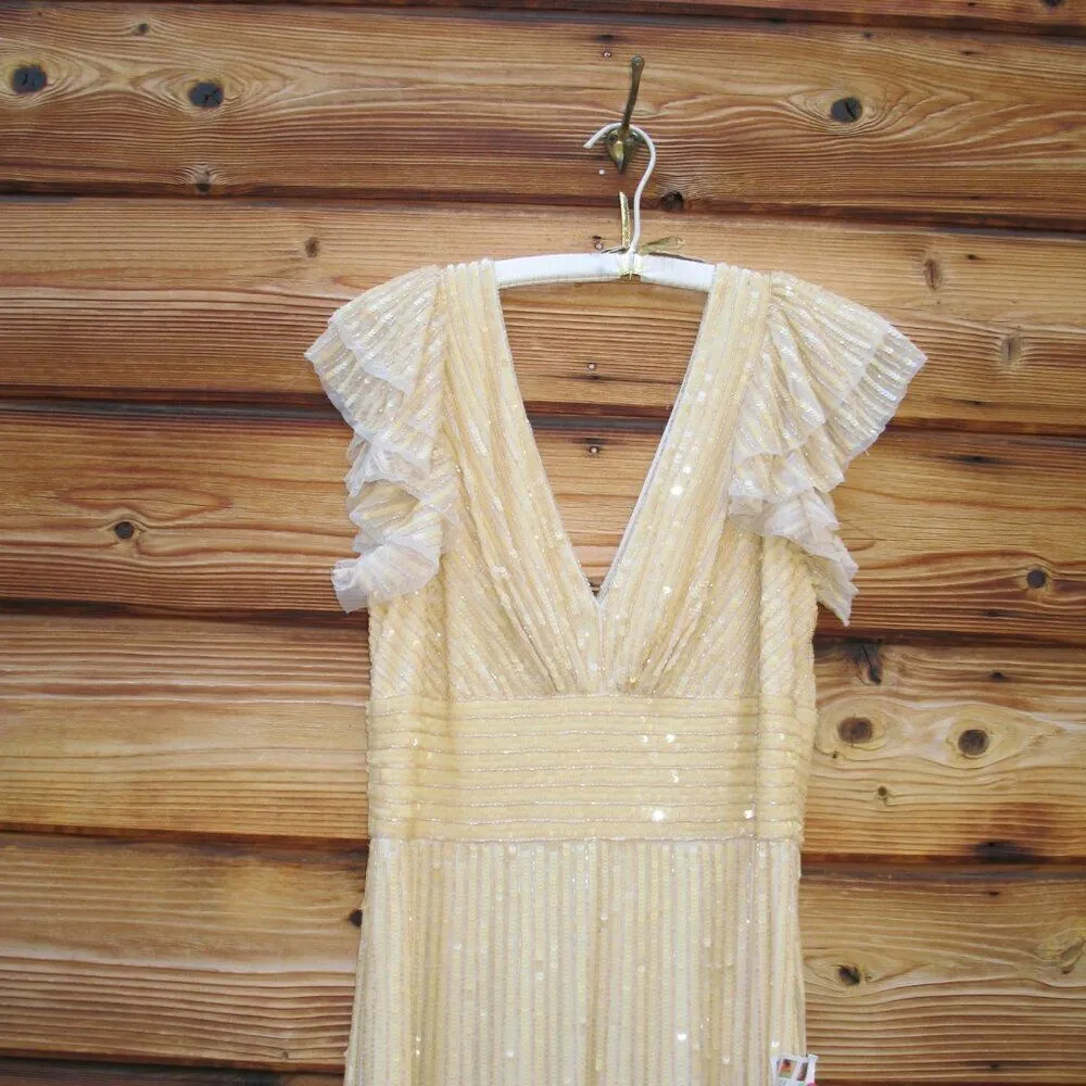 Mac Duggal 5646 Womens EMBELLISHED FLUTTER CAP SLEEVE A LINE GOWN Runs Large - Image 7