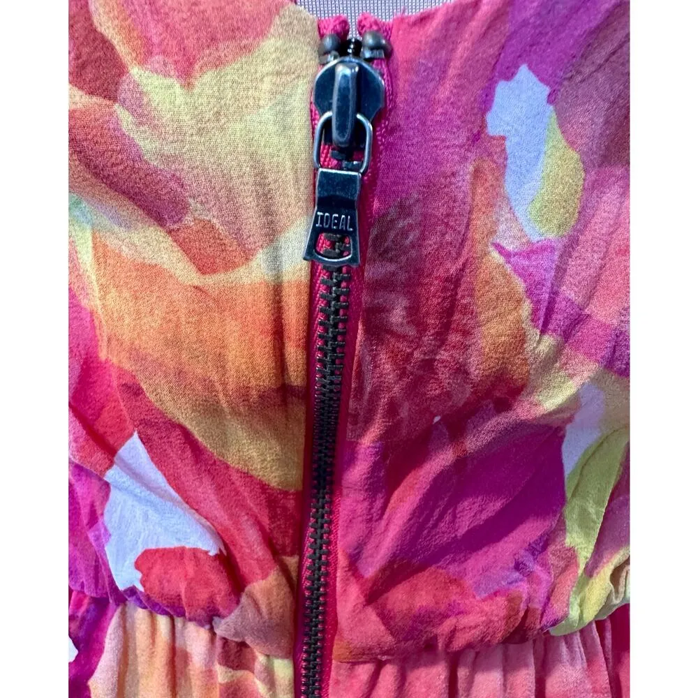 Alice + Olivia Watercolor Floral Silk Sundress Size XS Pink Yellow Coquette - Image 11