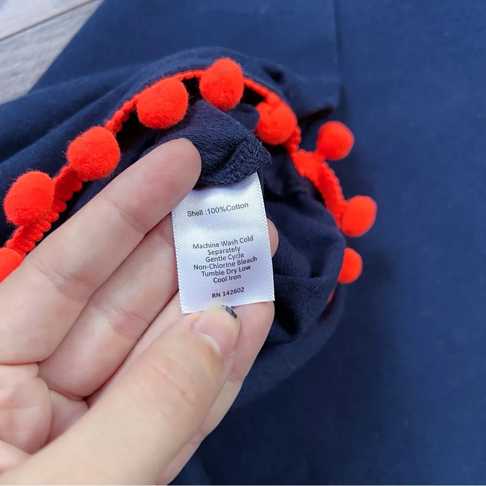 STS • Racerback Pom Pom Maxi Dress navy blue cotton jersey knit orange trim - Image 8