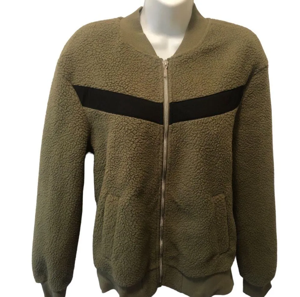 Zyia Active Flying V Fleece Bomber Jacket Sz. S Olive Green Active Cozy Gym - Image 3