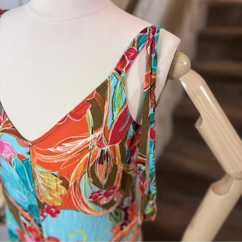 IVY STREET Sz Small Wide Leg Jumpsuit Romper Spaghetti Tropical Floral Pockets Blue - Image 11