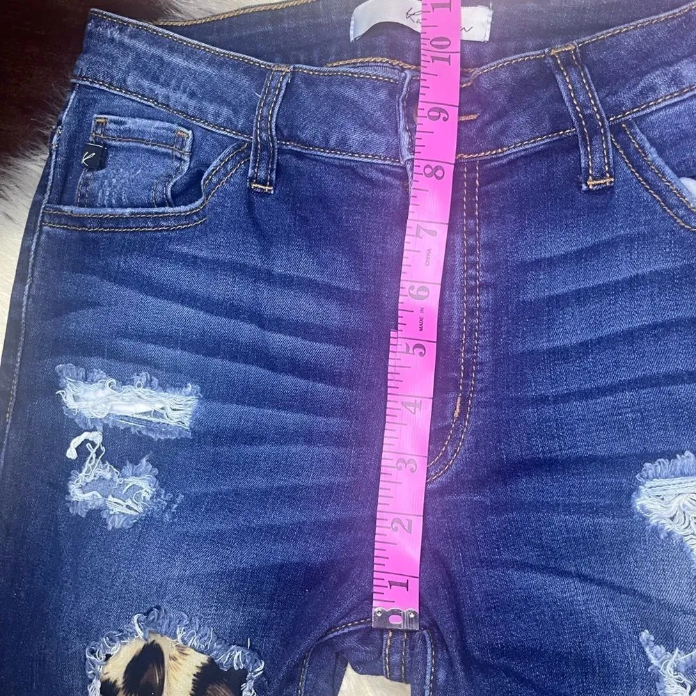 Kancan leopard patched distressed cuffed ankle denim sz 28 Blue - Image 8