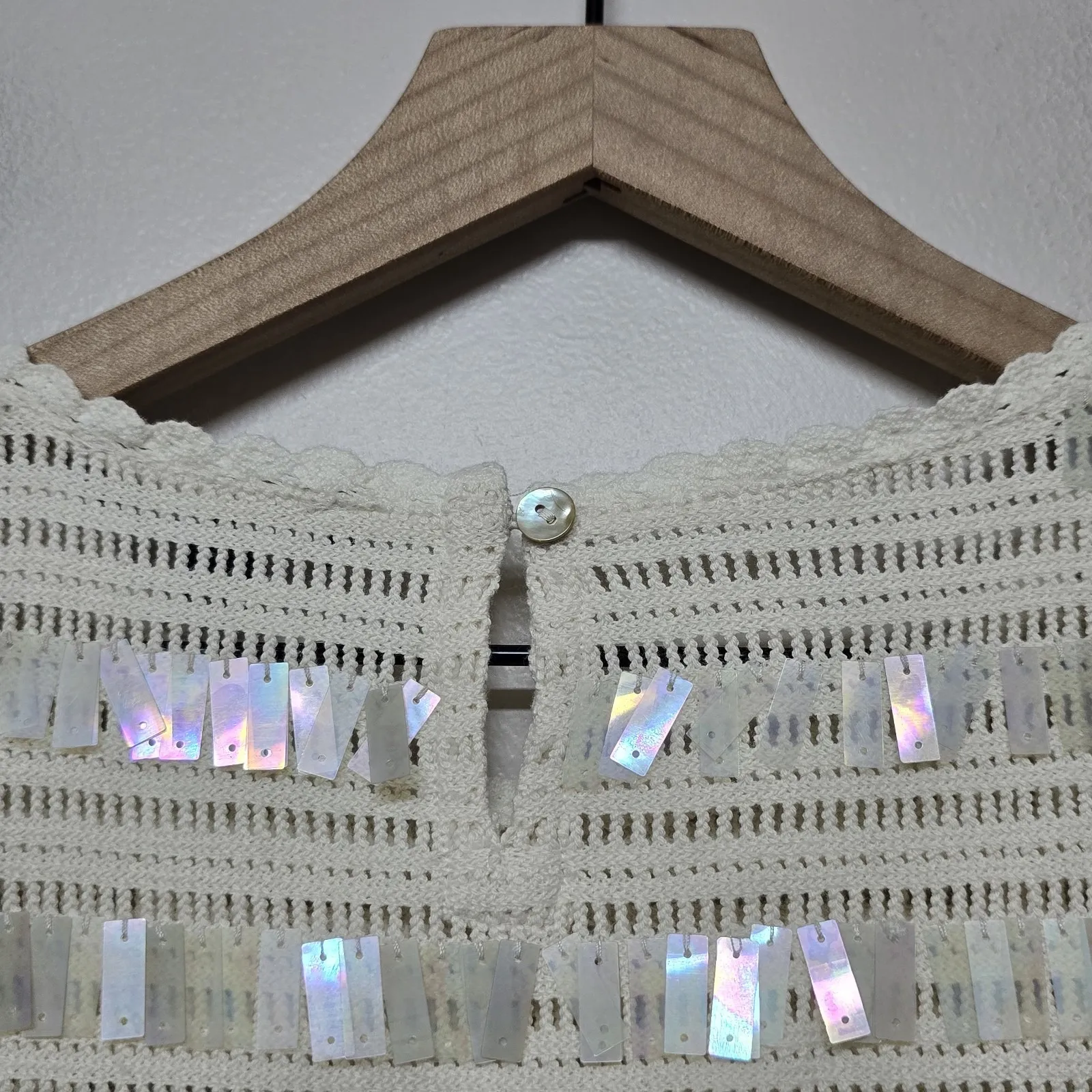 J.Crew Womens Crochet Ivory Short Sleeve Top Shirt Sequins Party Going Out Sz S - Image 8