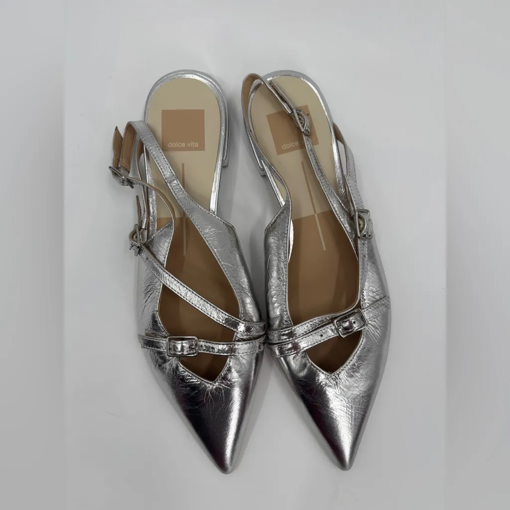 Dolce Vita Palma Silver Slingback Flats Size 7.5 - Image 2