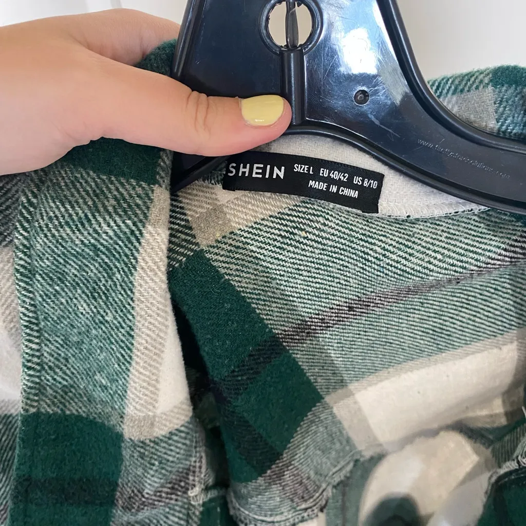 SHEIN Green & White Plaid Shacket | Button-Up Oversized Flannel Jacket - Image 4