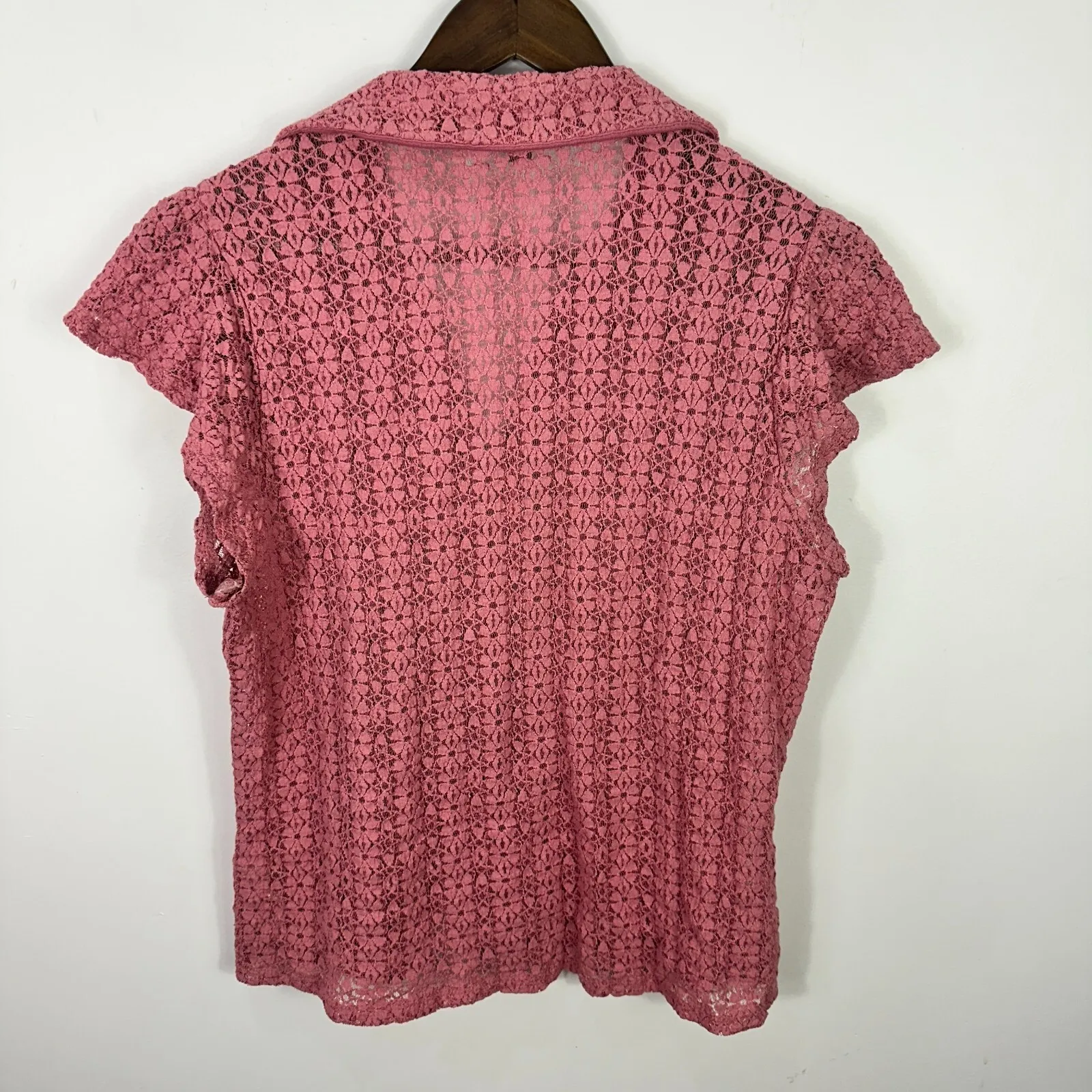 Adrianna Papell Top S Pink Lace Button‎ Down Ruffle Sleeve Romantic Feminine - Image 7