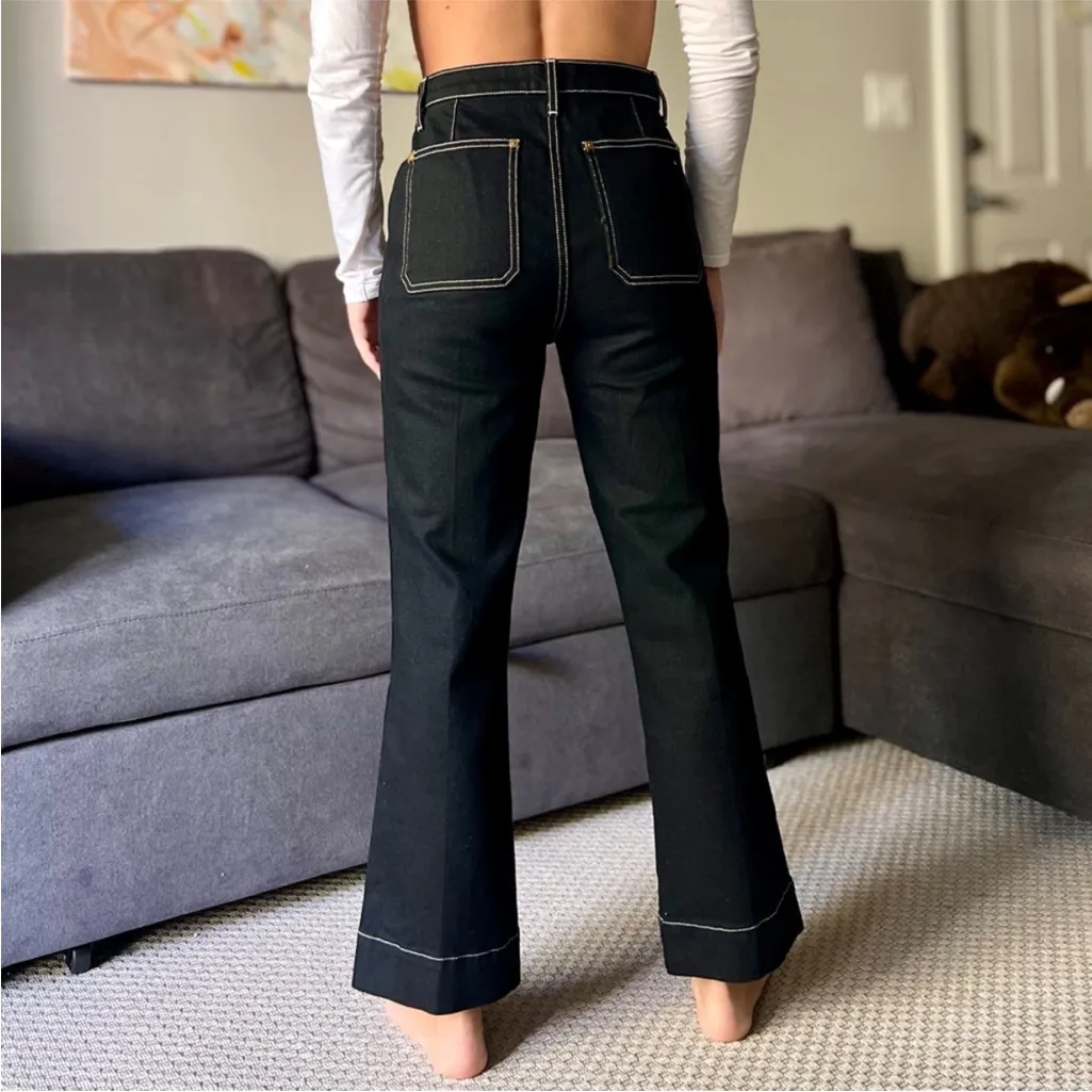 Khaite Raquel Black Flare Jeans Women’s Size‎ 30 White Topstitch Patch Pocket - Image 2