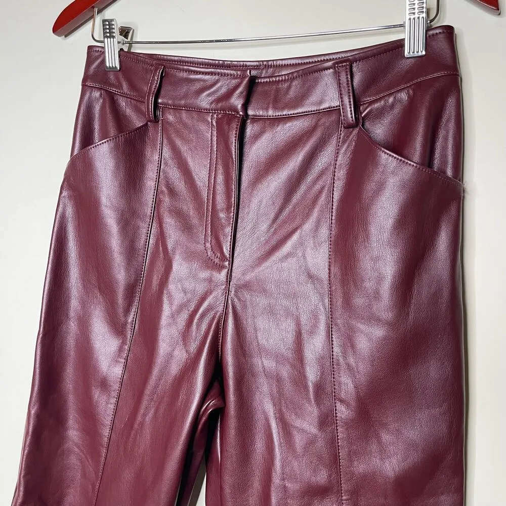 LBLC THE LABEL Jen Faux Leather Cropped Pants in Elderberry burgundy sz M Red Size M - Image 4
