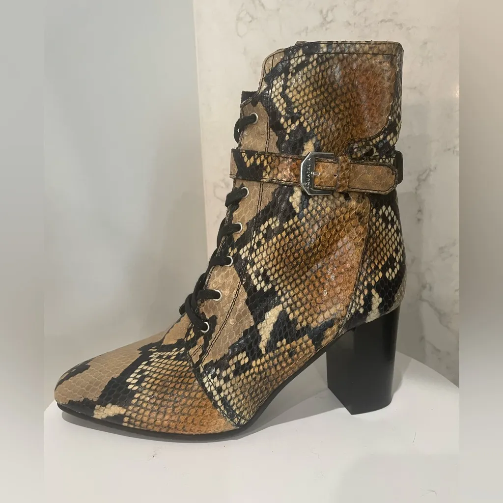 New!‎ Aquatalia Fawn Leather Caramel Snakeskin  Lace Up Boots Booties Sz 7 $650 - Image 3