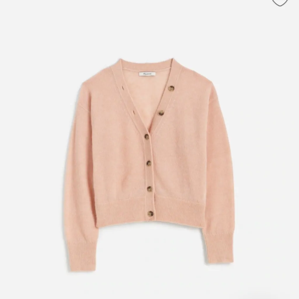 Madewell Alpaca Blend V-Neck Drop Shoulders Cropped Cardigan Hthr Pale Blush XS - Image 10