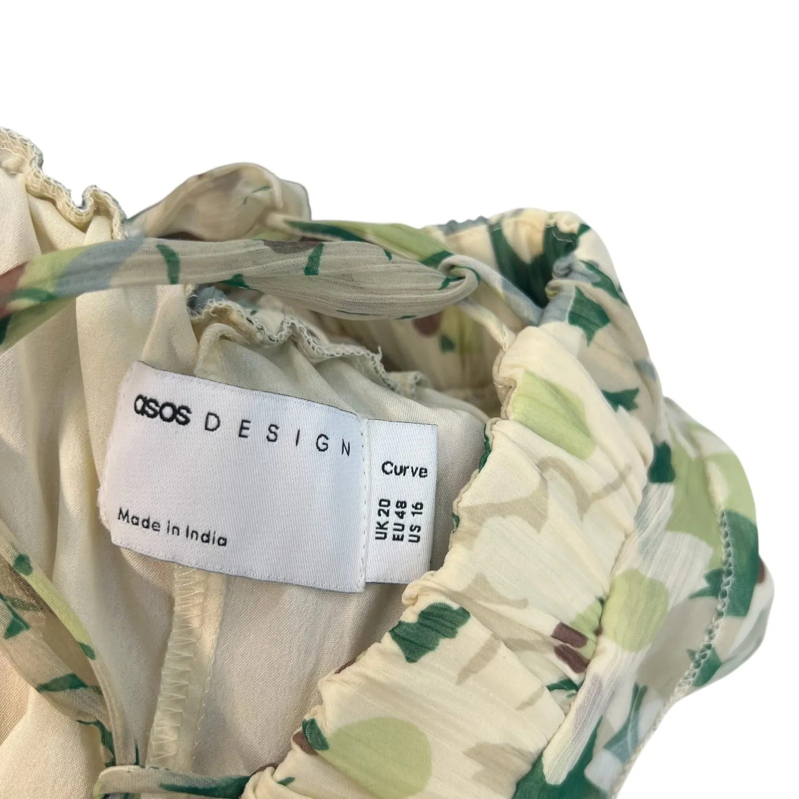 Asos Design Curve Tiered Ruffle Midi Dress Floral Print Cream Green US 16 - Image 15