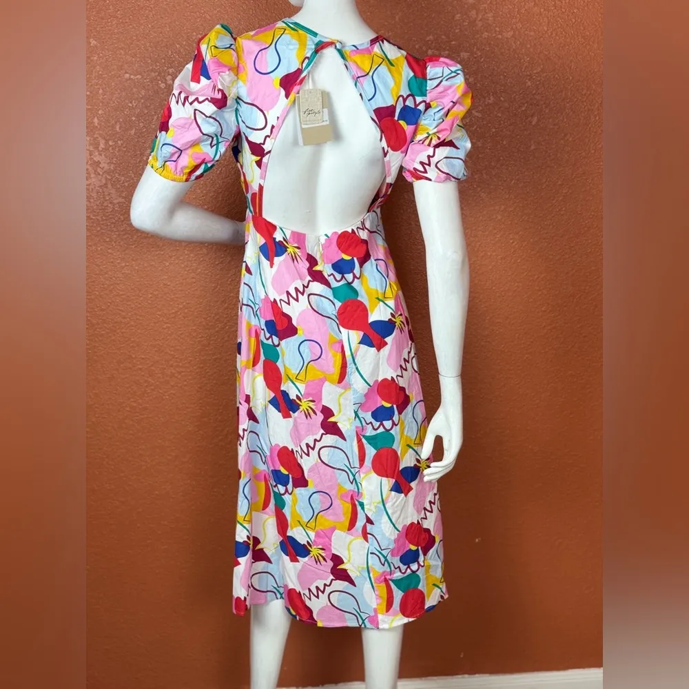 FREE PEOPLE Glamorous Abstract Rainbow Colorful Abstract Print dress Size 6. E51 - Image 12