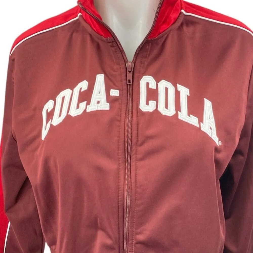 Womens Red Coca Cola Long Sleeve Striped Colorblock Zip Up Track Bomber Jacket M - Image 4