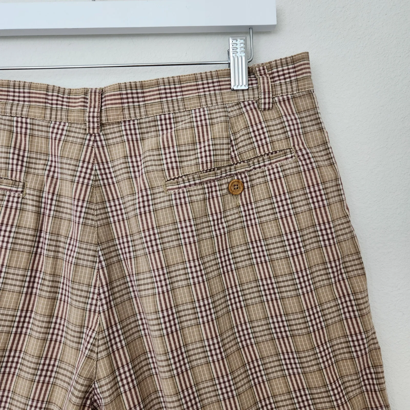 Vintage Claiborne Plaid Relaxed Fit Pleated Shorts Brown Tan 14/16 - Image 7
