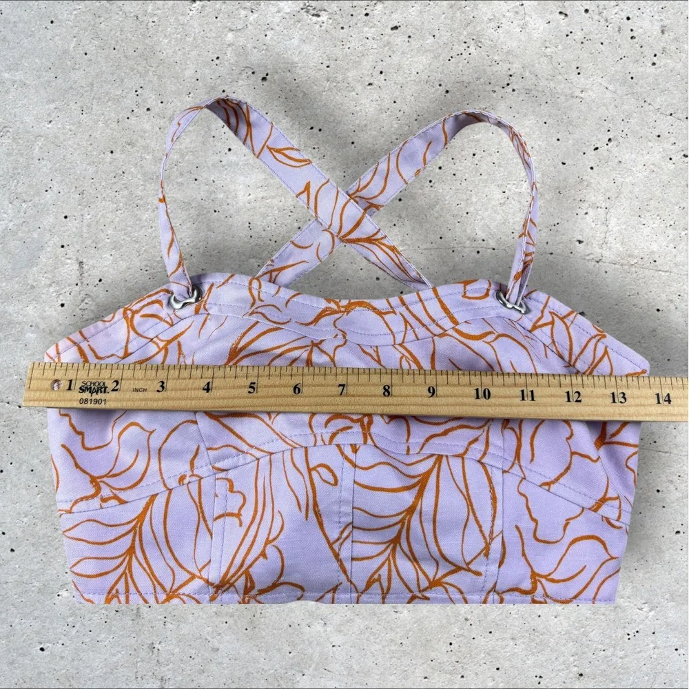 Jonathan Simkhai Tilly Painted Tropical Floral Print Lupine Crop Top‎ Sz XS Purple - Image 8