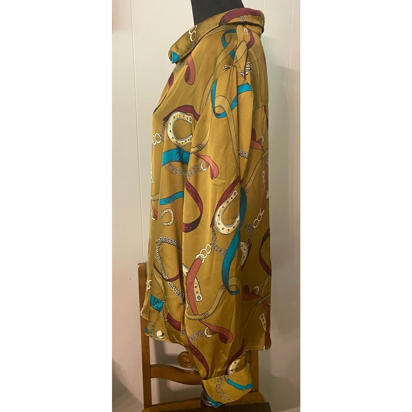 Cato Equestrian Western Silky Button-Down Long‎ Sleeve Collared Blouse XL - Image 3